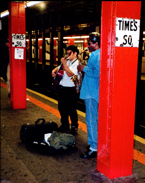 Musicians playing in Times Square
