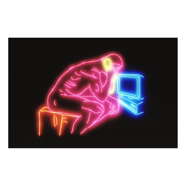 Neon Thinker with Phone